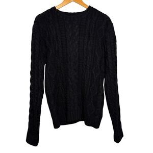 ASOS Design Cable Knit Crewneck Wool Blend Sweater Black Pullover Medium Cozy